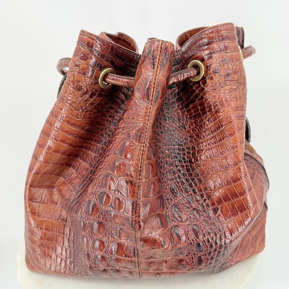 Brahmin Dana Melbourne Croc Embossed Leather Drawstring Bag Brown - Picture 5 of 9